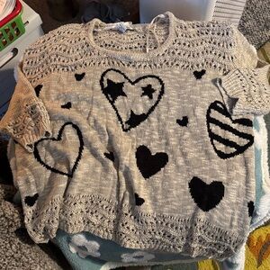 Heart Patterned Sweater - Black and Cream